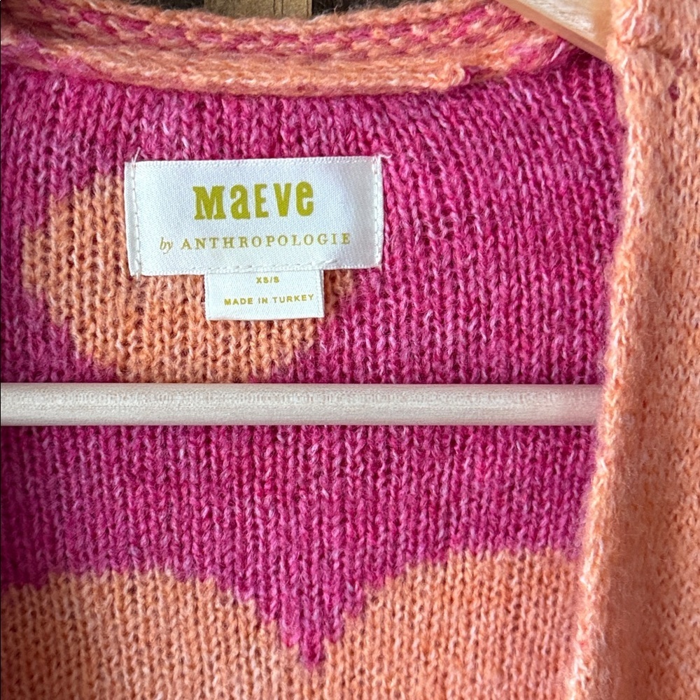 Anthropologie X Maeve Open Front Long Cozy Heart Oversized Cardigan. Size XS/S - Picture 5 of 10